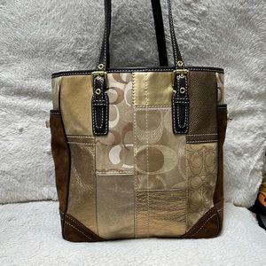 Brown and gold coach purse